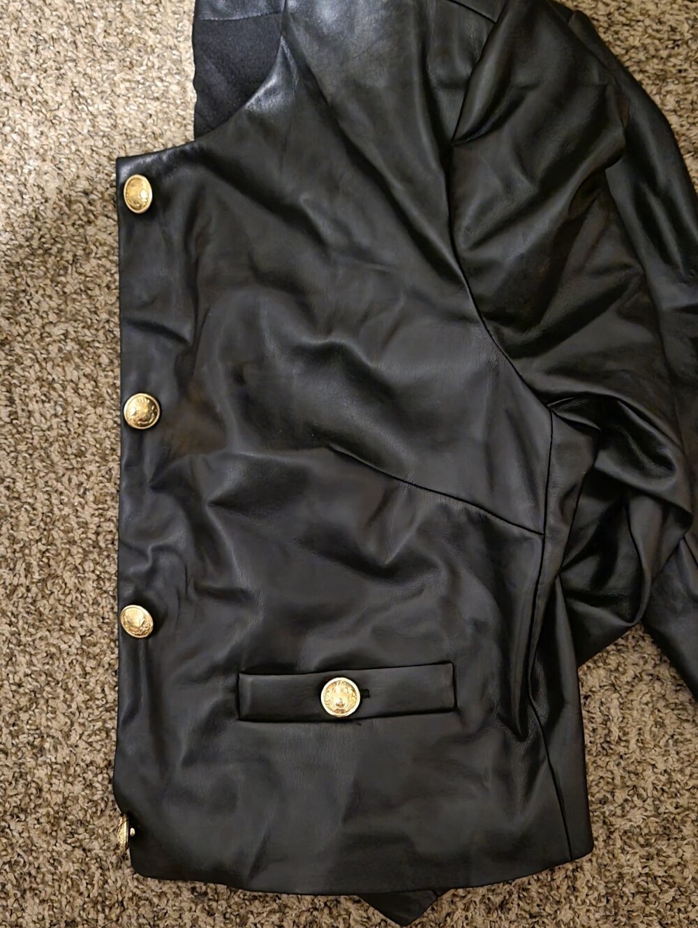 Express Black Faux Leather Cropped Jacket with Gold Button Detailing Size L